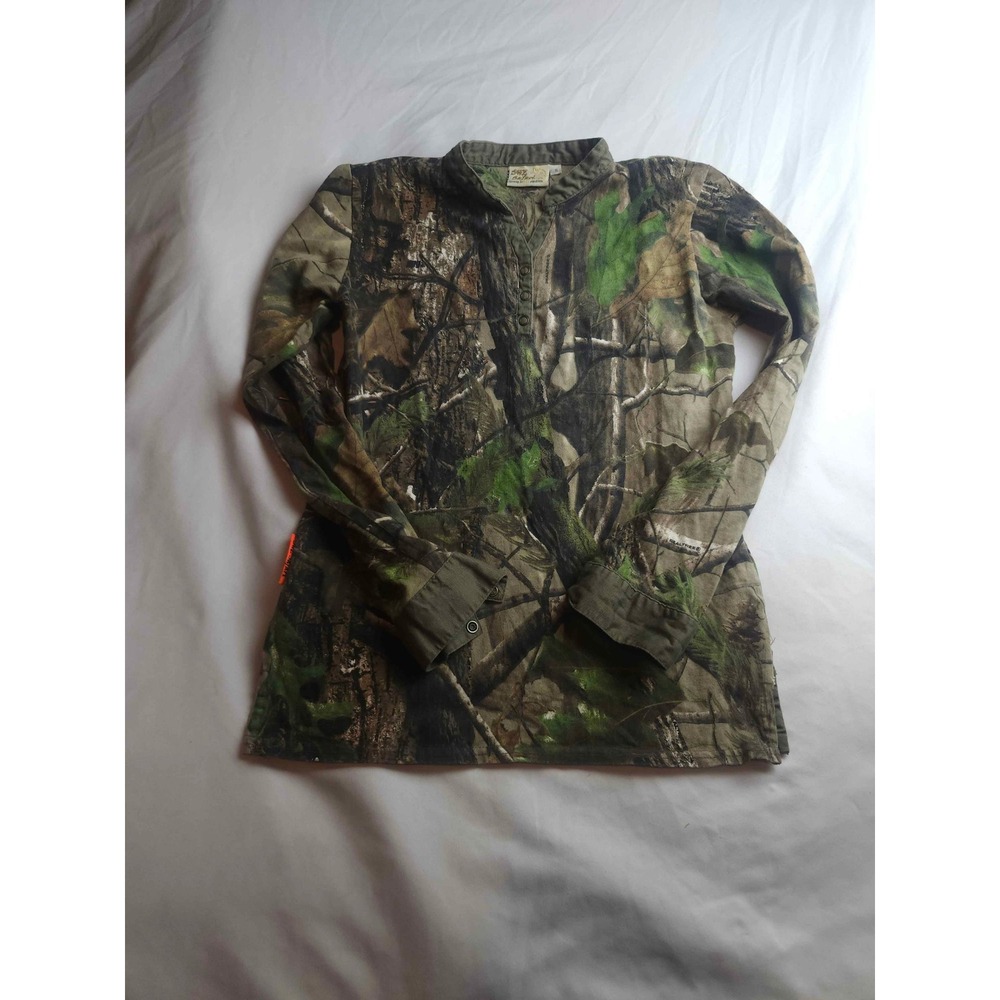 SHE Safari Womens Realtree Camo Long Sleeve Henley Hunting Shirt Small